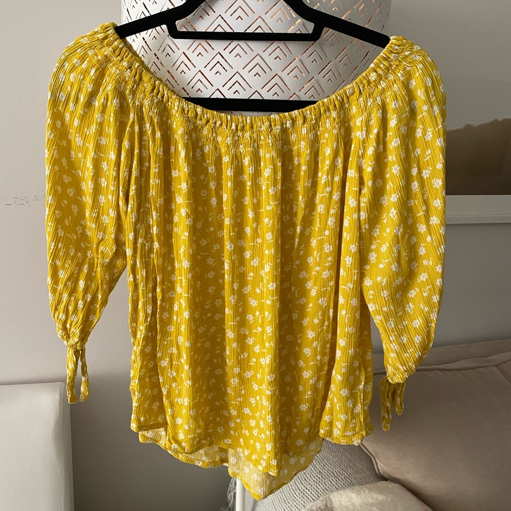 Yellow and white off the shoulder top